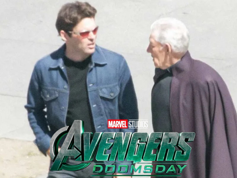 James Marsden Cyclops and Ian McKellen in Suit As Magneto at Avengers Doomsday Set